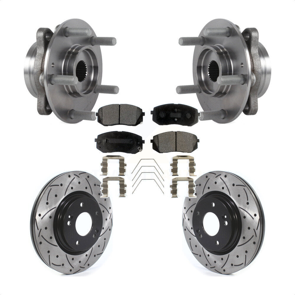 Hub Bearing Drilled Slot Brake Rotor Pad Front Kit For Kia Forte Hyundai Elantra