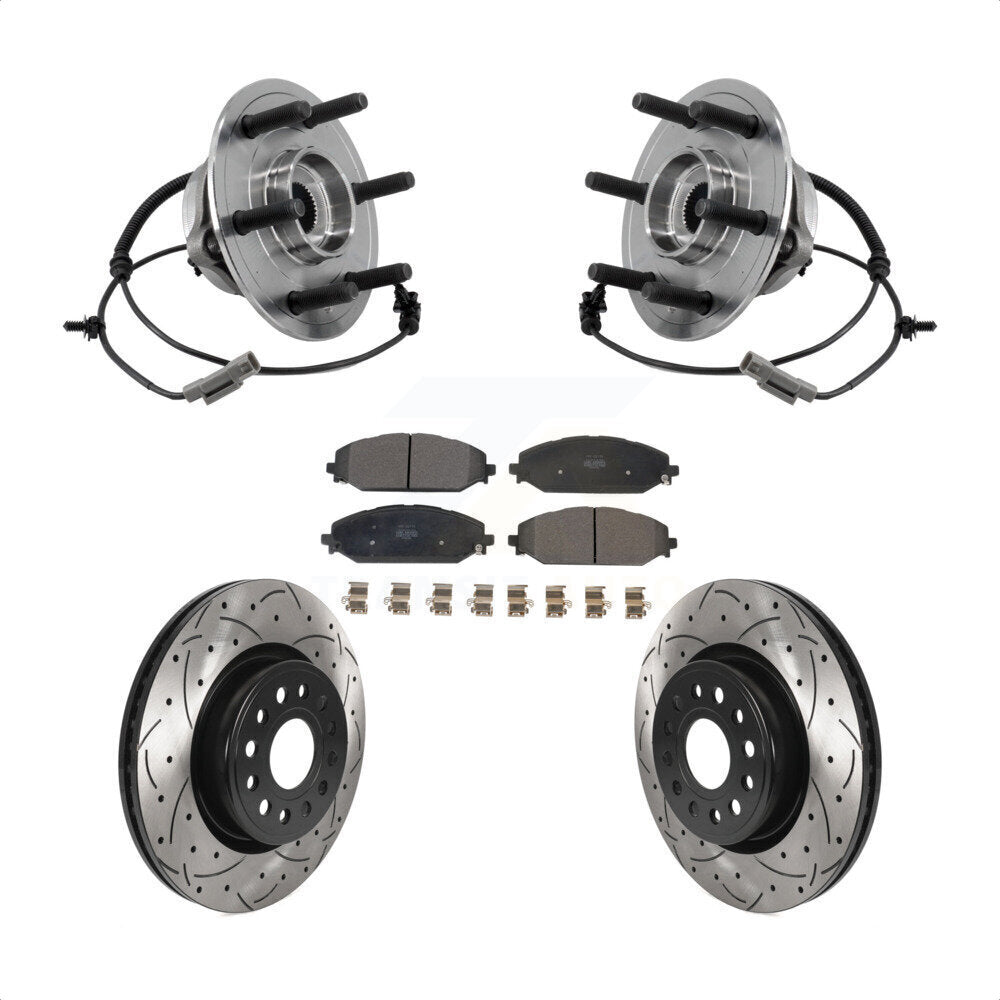 Hub Bearing Assembly Coated Drilled Slot Brake Rotor Pads Front Kit For Ram 1500