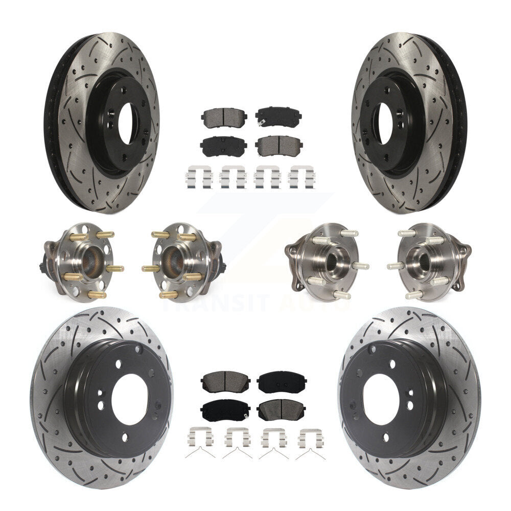 Hub Bearing Coated Disc Brake Rotor Pad Front Rear Kit (10Pc) For Hyundai Sonata
