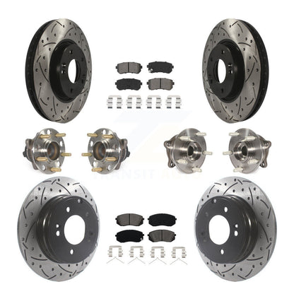 Hub Bearing Coated Disc Brake Rotor Pad Front Rear Kit (10Pc) For Hyundai Sonata