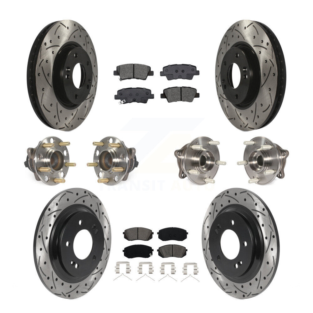 Hub Bearing Coated Disc Brake Rotor Pad Front Rear Kit (10Pc) For Hyundai Sonata