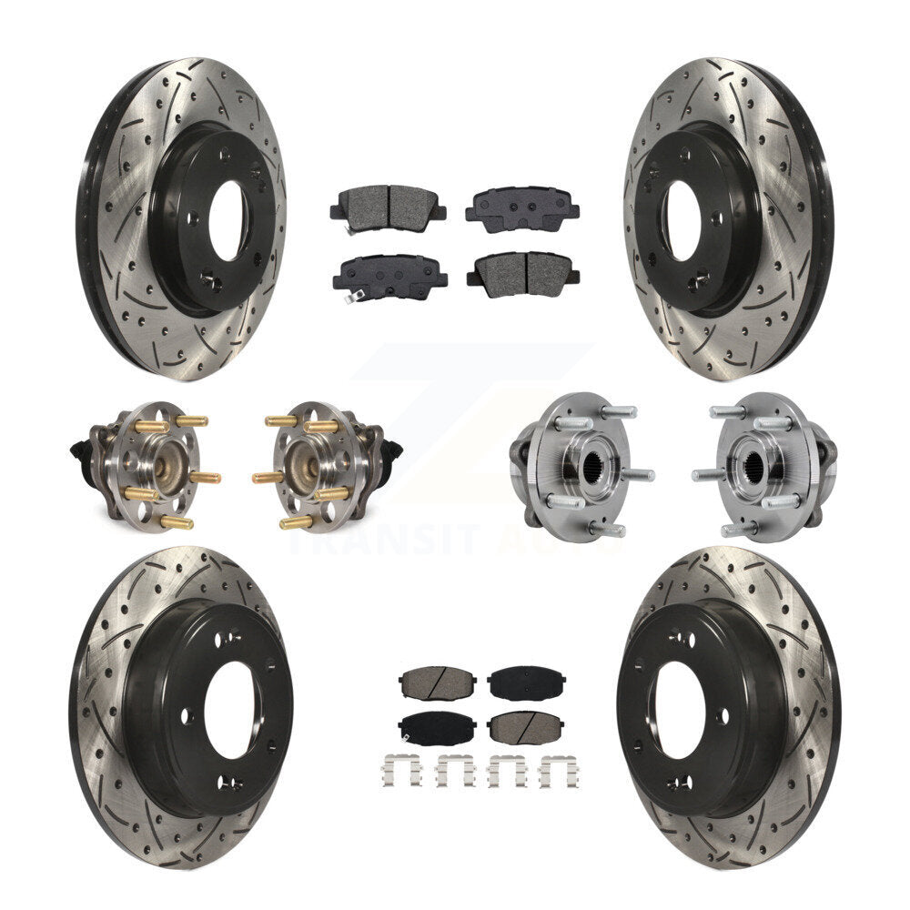 Hub Bearing Coated Disc Brake Rotors And Pads Front Rear Kit (10Pc) For Kia Soul