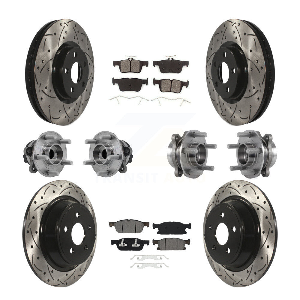 Hub Bearing Coated Brake Rotor Pad Front Rear Kit (10Pc) For 15-18 Ford Edge FWD