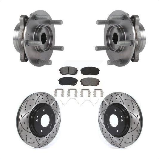 Hub Bearing Drilled Slot Brake Rotor Pad Front Kit For Kia Forte Hyundai Elantra