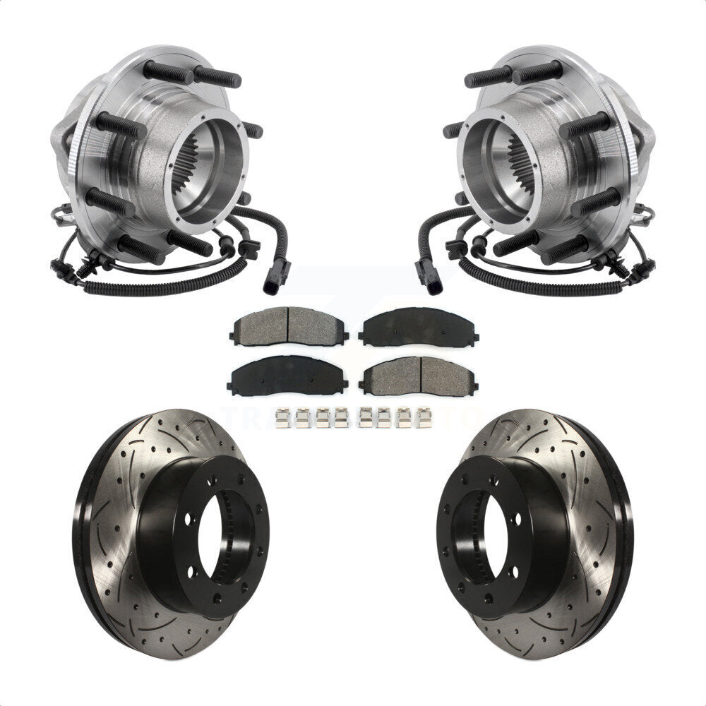 Hub Bearing Drilled Slot Brake Rotor Pad Front Kit For Ford F-350 Super Duty 4WD