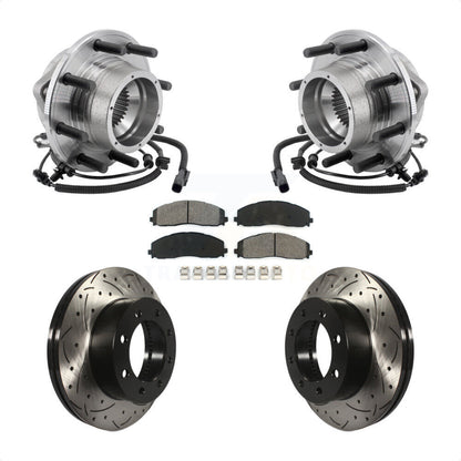 Hub Bearing Drilled Slot Brake Rotor Pad Front Kit For Ford F-350 Super Duty 4WD