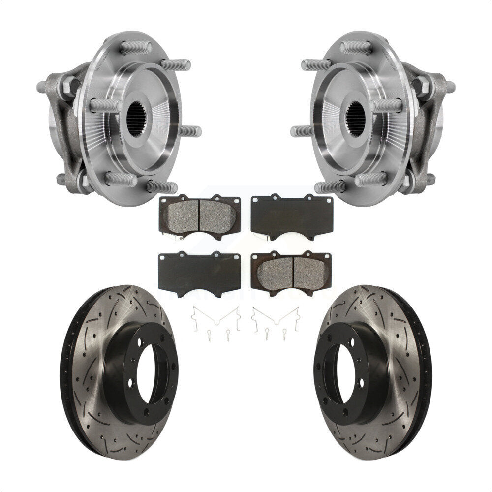 Hub Bearing Drilled Slot Brake Rotor Pads Front Kit For Toyota Tacoma 4Runner FJ