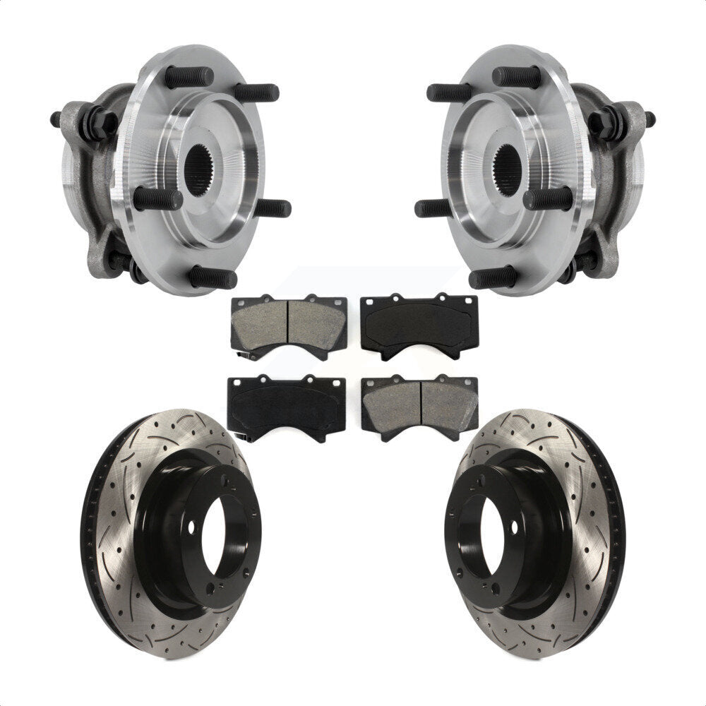 Hub Bearing Drilled Slot Brake Rotor Pad Front Kit For Toyota Tundra Sequoia 4WD