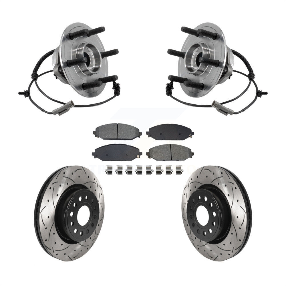 Hub Bearing Assembly Coated Drilled Slot Brake Rotor Pads Front Kit For Ram 1500