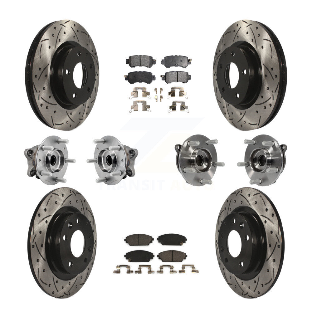 Hub Bearing Coat Brake Rotor Pads Front Rear Kit (10Pc) For 16-18 Mazda CX-3 AWD