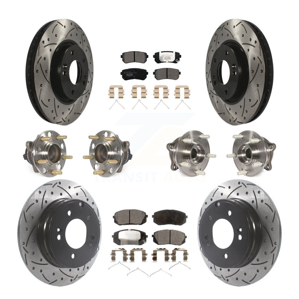 Hub Bearing Coated Disc Brake Rotor Pad Front Rear Kit (10Pc) For Hyundai Sonata
