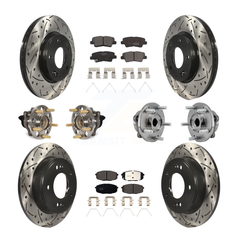 Hub Bearing Coated Disc Brake Rotors And Pads Front Rear Kit (10Pc) For Kia Soul