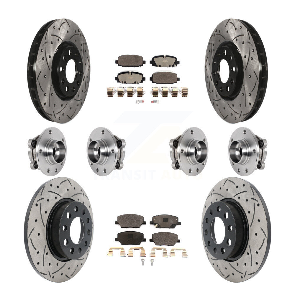Hub Bearing Coated Brake Rotor & Pads Front Rear Kit (10Pc) For Jeep Compass AWD