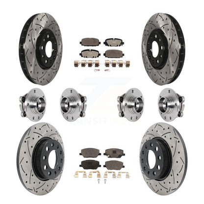 Hub Bearing Coated Brake Rotor & Pads Front Rear Kit (10Pc) For Jeep Compass AWD