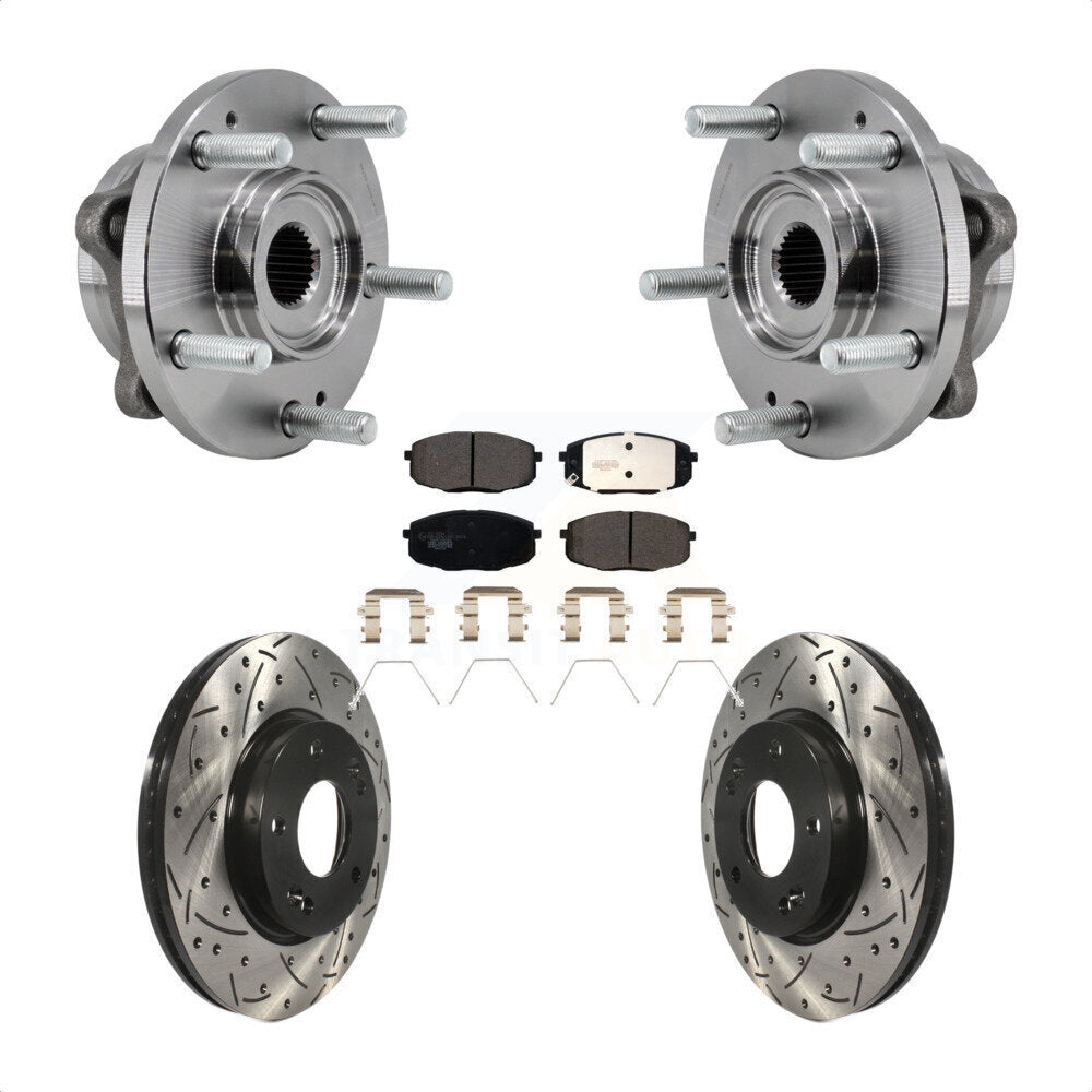 Hub Bearing Assembly Coated Drilled Slot Brake Rotor Pads Front Kit For Kia Soul