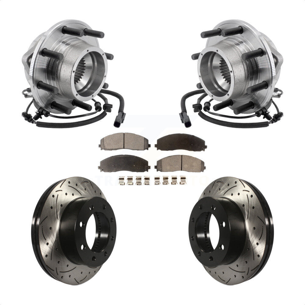 Hub Bearing Drilled Slot Brake Rotor Pad Front Kit For Ford F-350 Super Duty 4WD