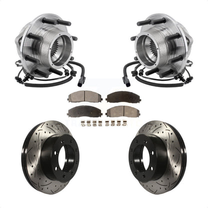 Hub Bearing Drilled Slot Brake Rotor Pad Front Kit For Ford F-350 Super Duty 4WD