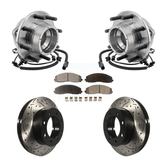 Hub Bearing Drilled Slot Brake Rotor Pad Front Kit For Ford F-350 Super Duty 4WD