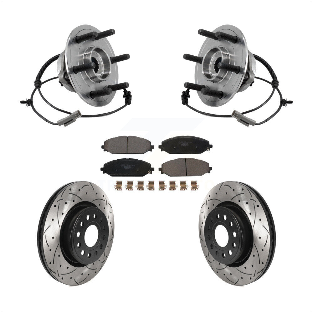 Hub Bearing Assembly Coated Drilled Slot Brake Rotor Pads Front Kit For Ram 1500