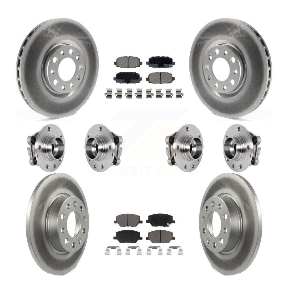 Hub Bearing Coated Brake Rotor & Pads Front Rear Kit (10Pc) For Jeep Compass AWD