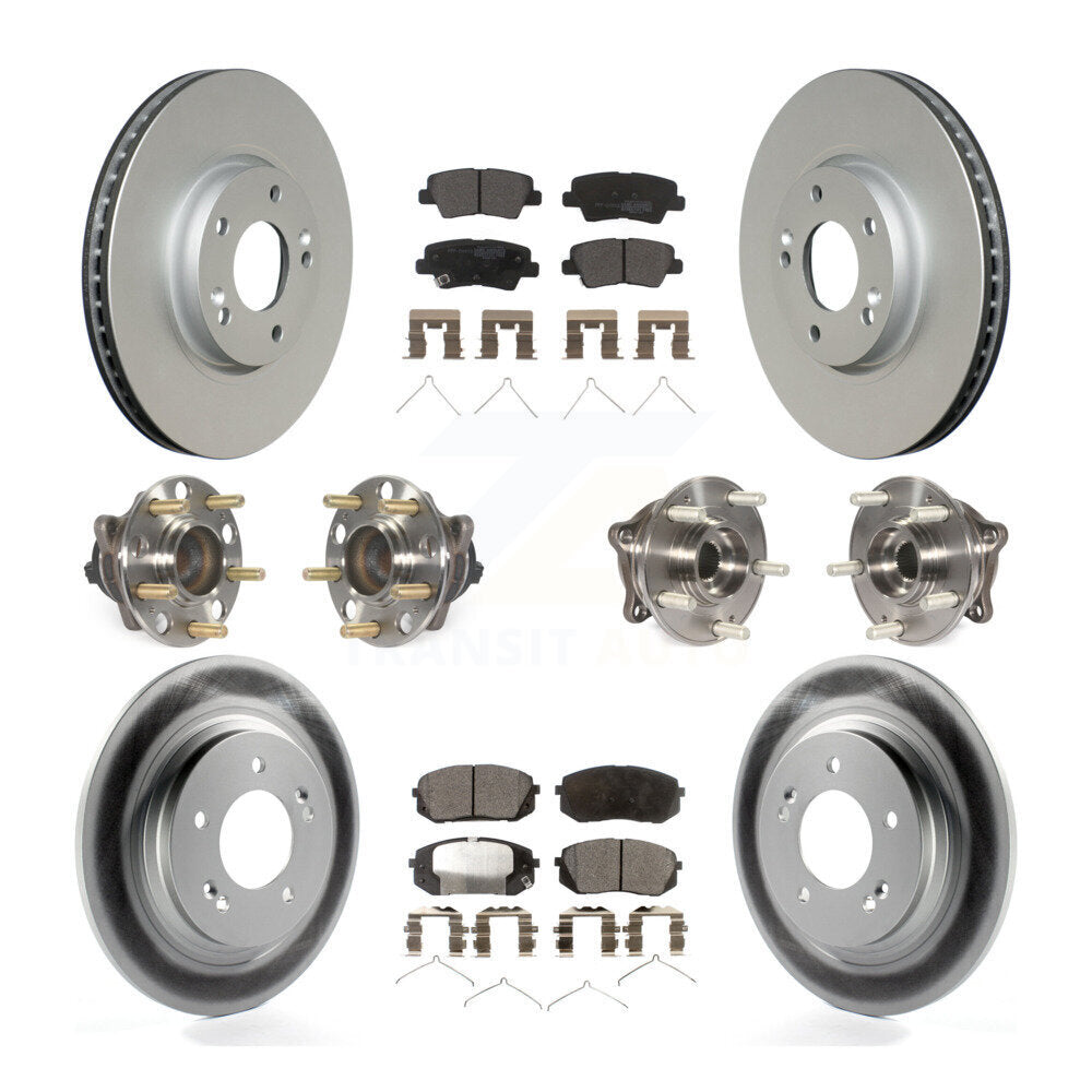 Hub Bearing Coated Disc Brake Rotor Pad Front Rear Kit (10Pc) For Hyundai Sonata