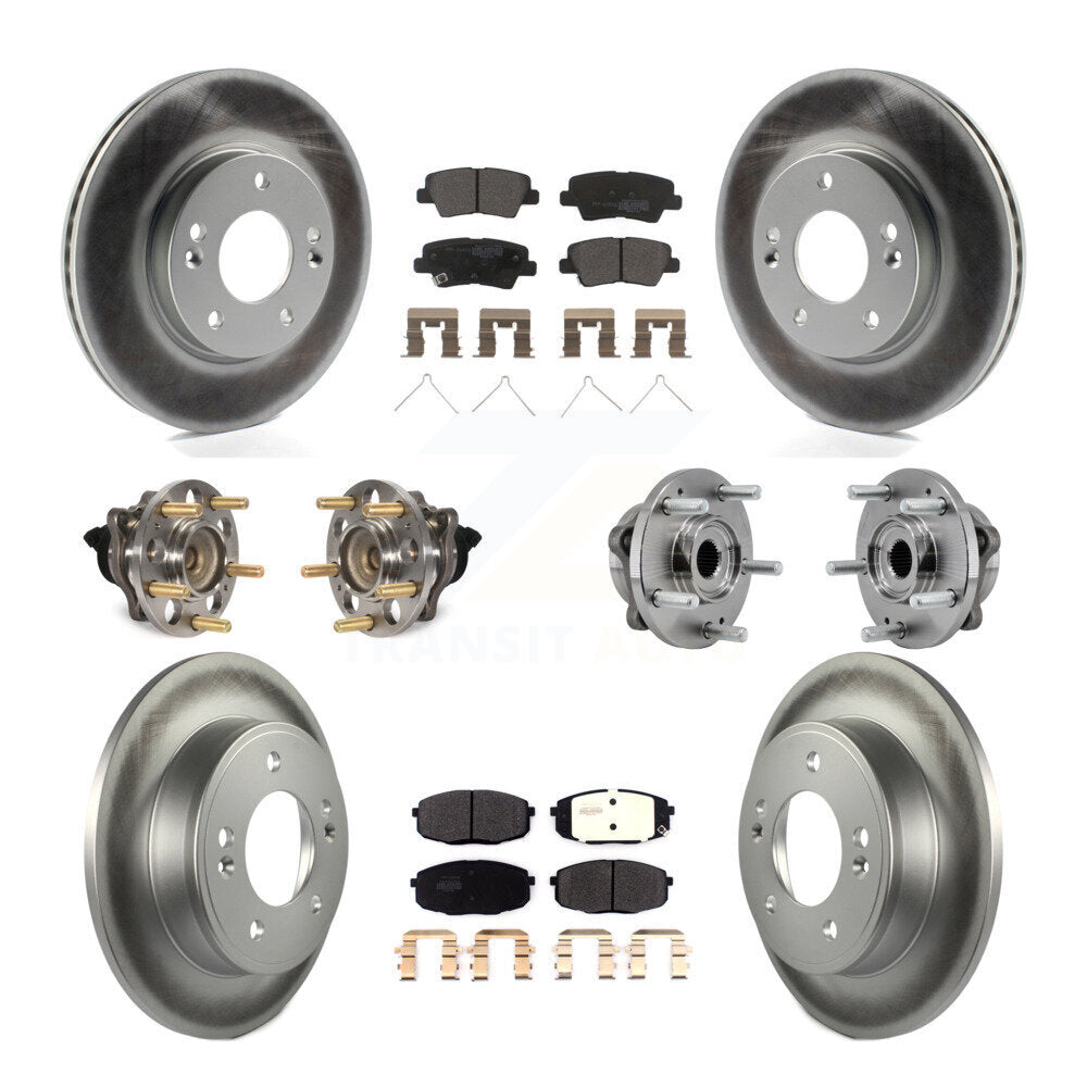 Hub Bearing Coated Disc Brake Rotors And Pads Front Rear Kit (10Pc) For Kia Soul