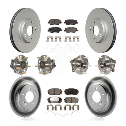 Hub Bearing Coated Disc Brake Rotor Pad Front Rear Kit (10Pc) For Hyundai Sonata
