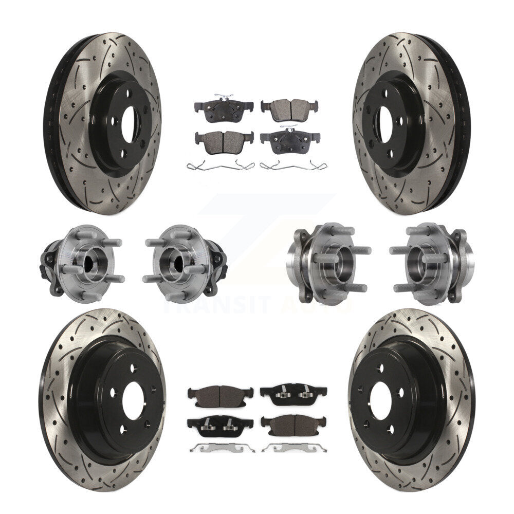 Hub Bearing Coated Brake Rotor Pad Front Rear Kit (10Pc) For 15-18 Ford Edge FWD