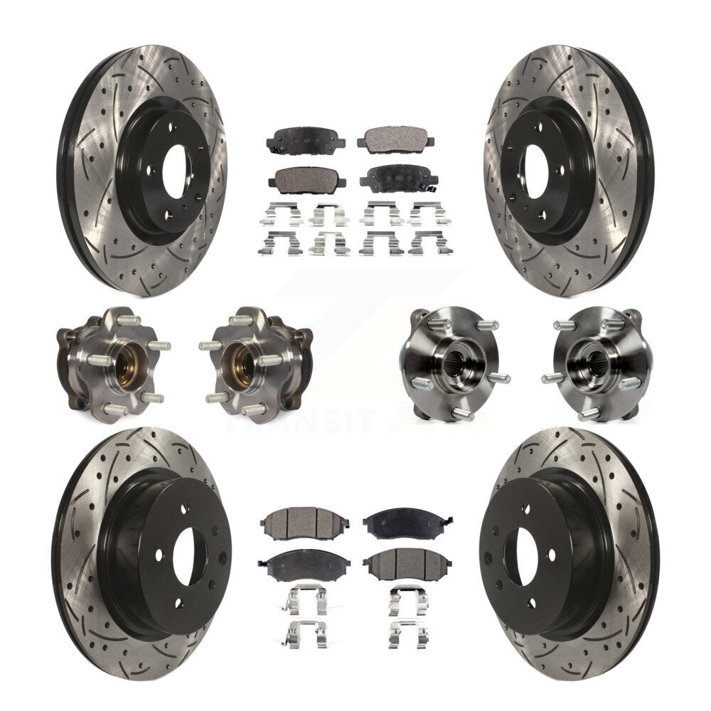 Hub Bearing Coated Brake Rotor & Pads Front Rear Kit (10Pc) For INFINITI M35 AWD