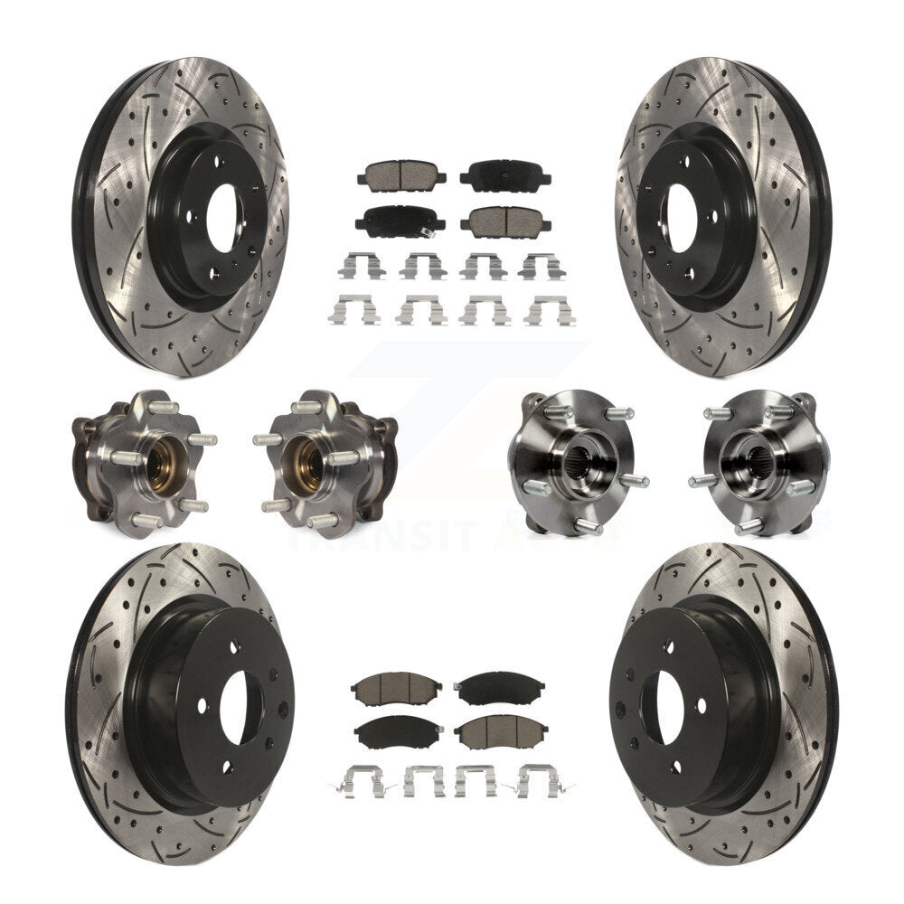 Hub Bearing Coated Brake Rotor & Pads Front Rear Kit (10Pc) For INFINITI M35 AWD