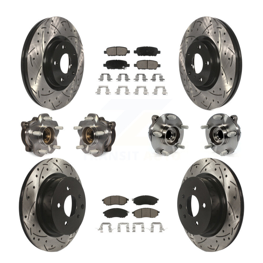 Hub Bearing Coated Brake Rotor & Pads Front Rear Kit (10Pc) For INFINITI M35 RWD