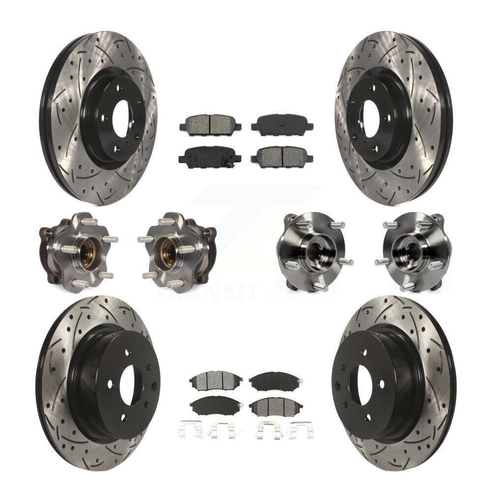 Hub Bearing Coated Brake Rotor & Pads Front Rear Kit (10Pc) For INFINITI M35 AWD