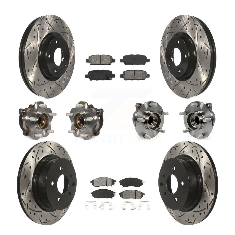 Hub Bearing Coated Brake Rotor & Pads Front Rear Kit (10Pc) For INFINITI M35 RWD