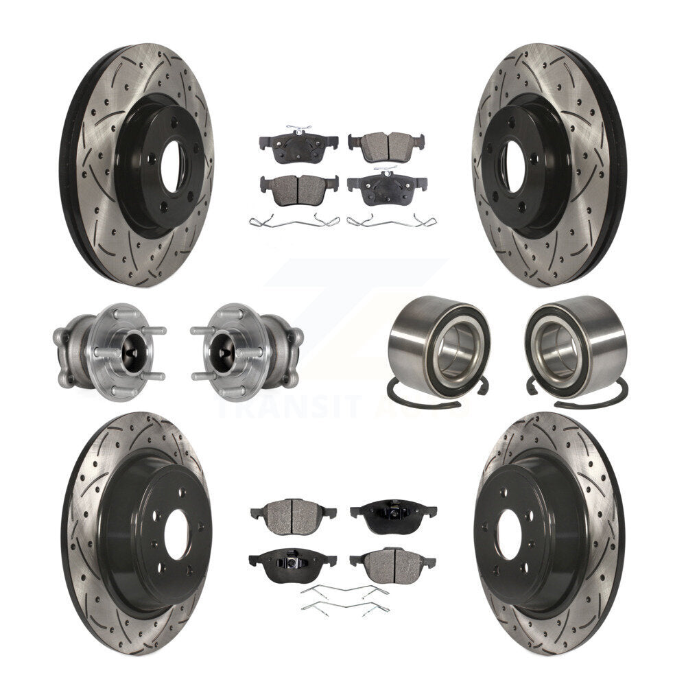 Hub Bearing Coated Disc Brake Rotor & Pads Front Rear Kit (10Pc) For Ford Escape