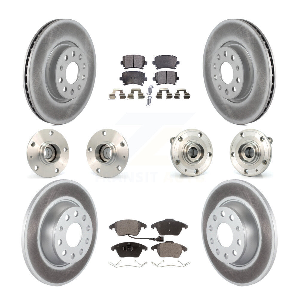 Hub Bearing Coated Brake Rotor Pad Front Rear Kit (10Pc) For Volkswagen GTI Audi