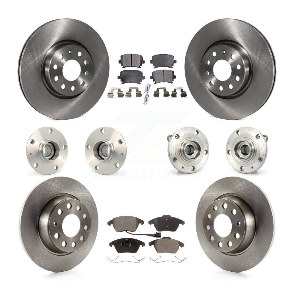 Hub Bearing Brake Rotor And Pad Front Rear Kit (10Pc) For Volkswagen GTI Audi A3