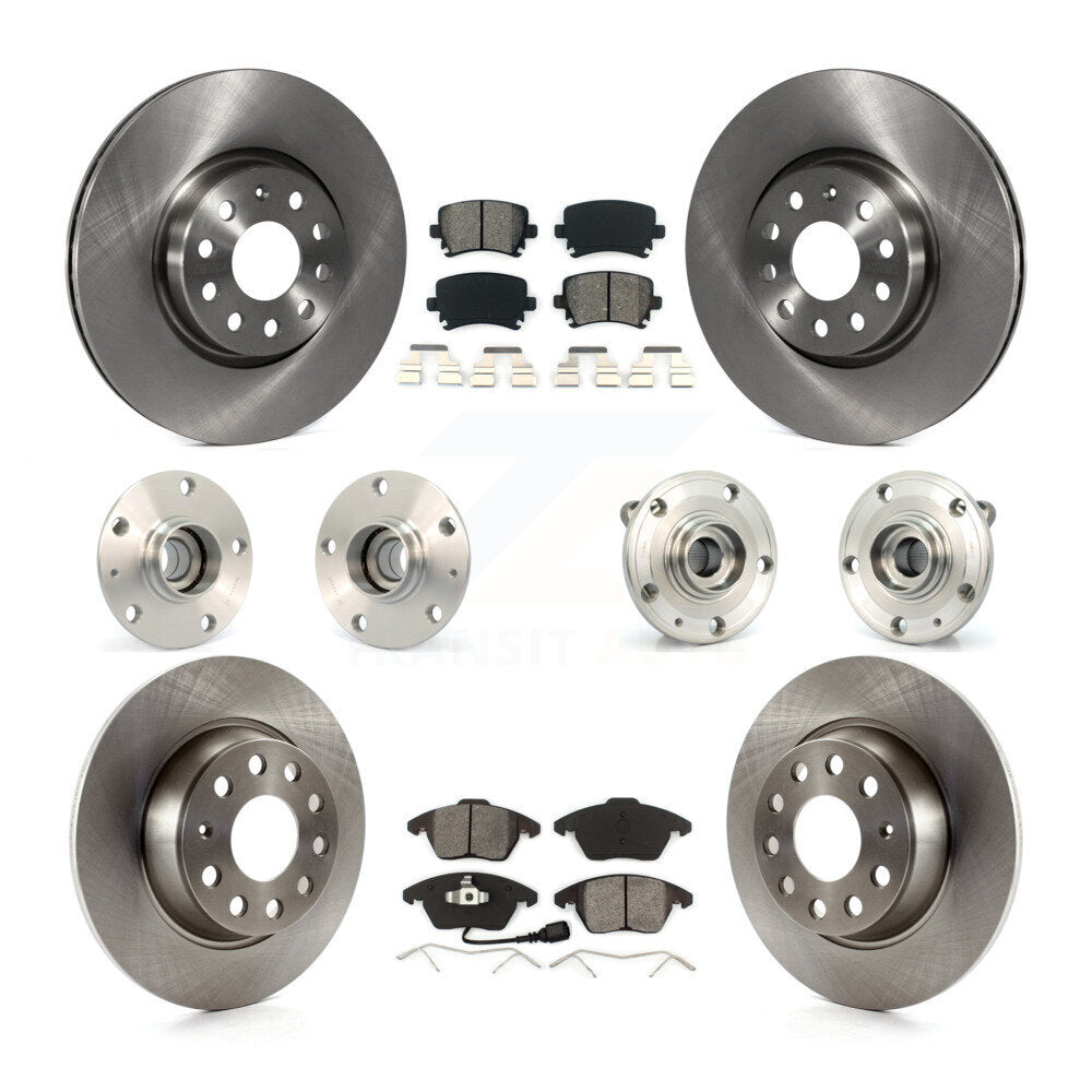 Hub Bearing Brake Rotor And Pad Front Rear Kit (10Pc) For Volkswagen GTI Audi A3