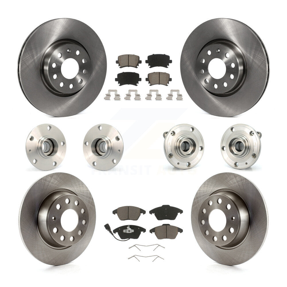 Hub Bearing Brake Rotor And Pad Front Rear Kit (10Pc) For Volkswagen GTI Audi A3