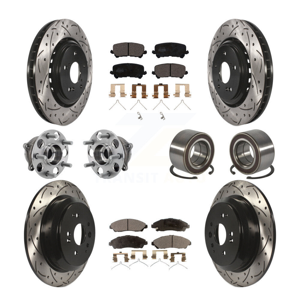 Hub Bearing Coated Brake Rotor Pad Front Rear Kit (10Pc) For 14-16 Acura MDX AWD