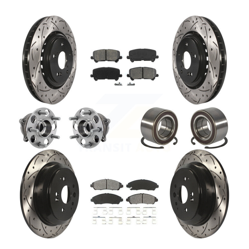 Hub Bearing Coated Brake Rotor Pad Front Rear Kit (10Pc) For 14-16 Acura MDX AWD
