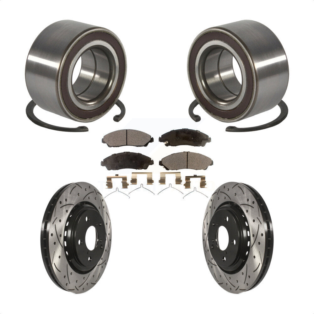 Wheel Bearing Drilled Slot Brake Rotor & Pad Front Kit For Honda Pilot Acura MDX