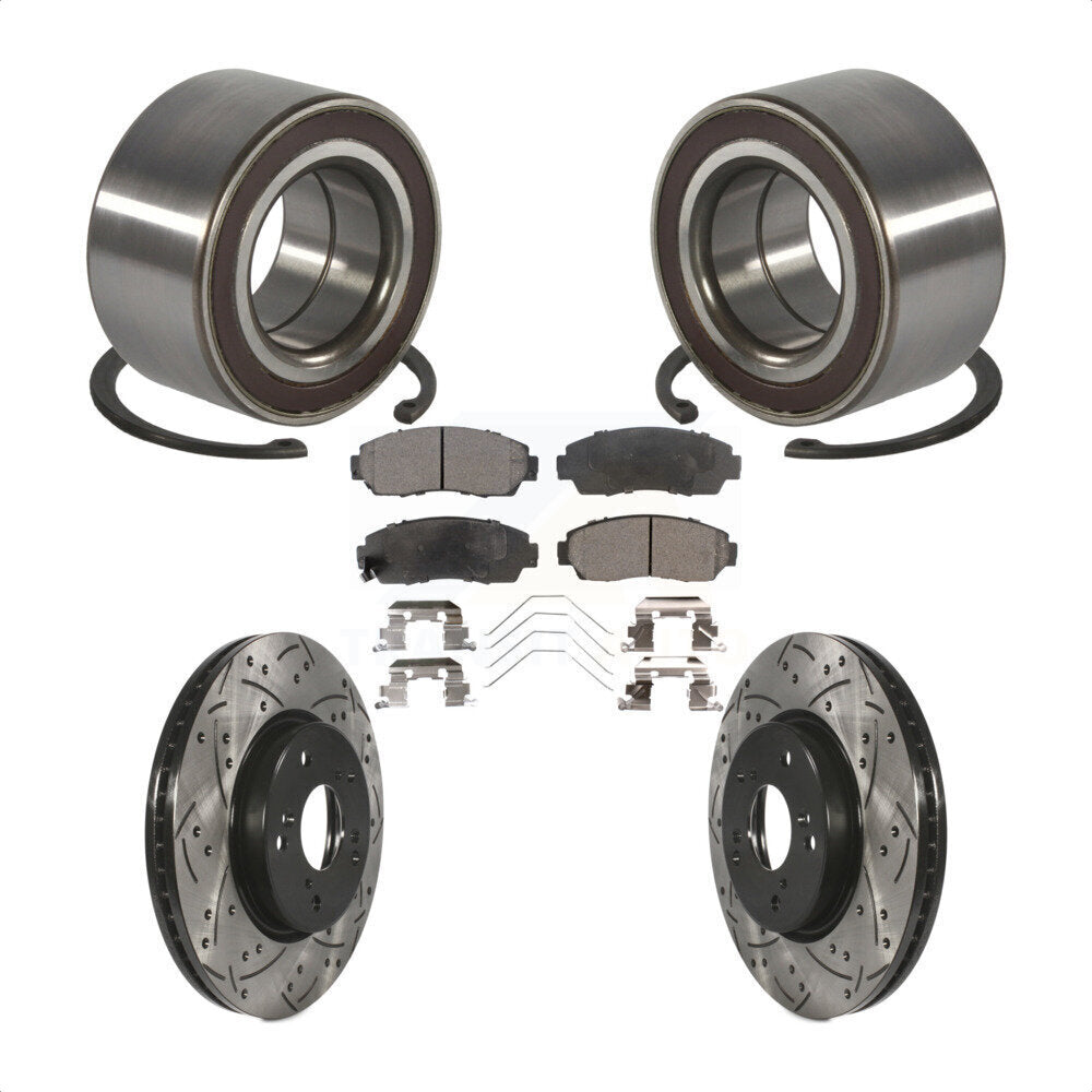 Wheel Bearing Coated Drilled Slotted Brake Rotor & Pads Front Kit For Honda CR-V