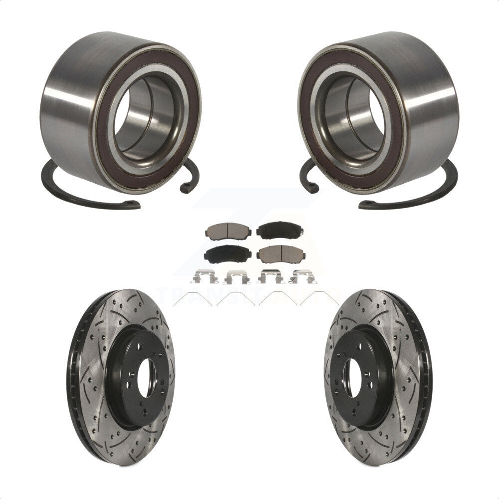 Wheel Bearing Coated Drilled Slotted Brake Rotor & Pads Front Kit For Honda CR-V