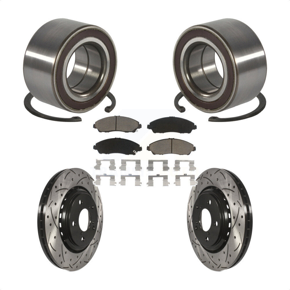 Wheel Bearing Drilled Slot Brake Rotor & Pad Front Kit For Honda Pilot Acura MDX