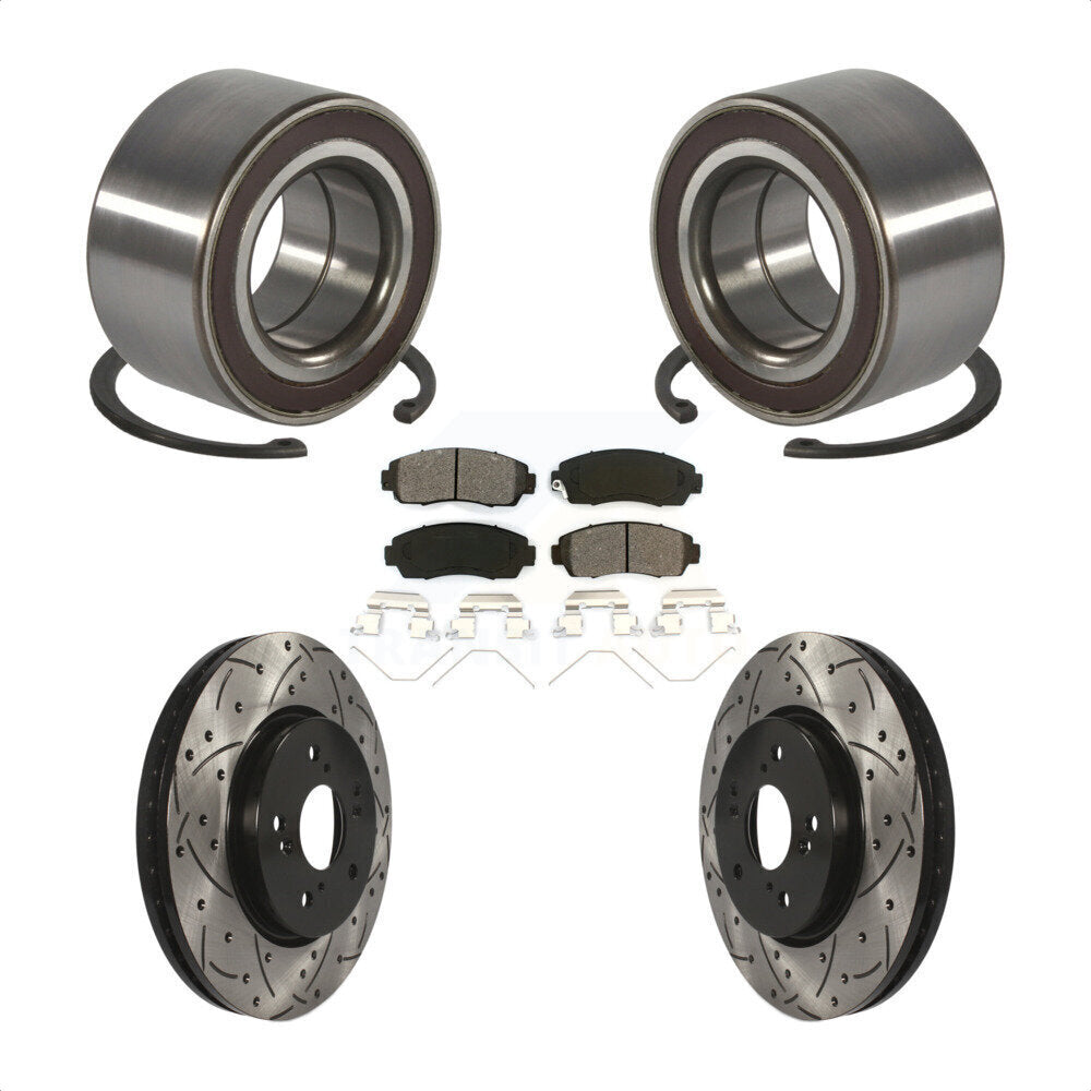 Wheel Bearing Drill Slot Brake Rotor Pads Front Kit For 2012-2016 Honda CR-V AWD