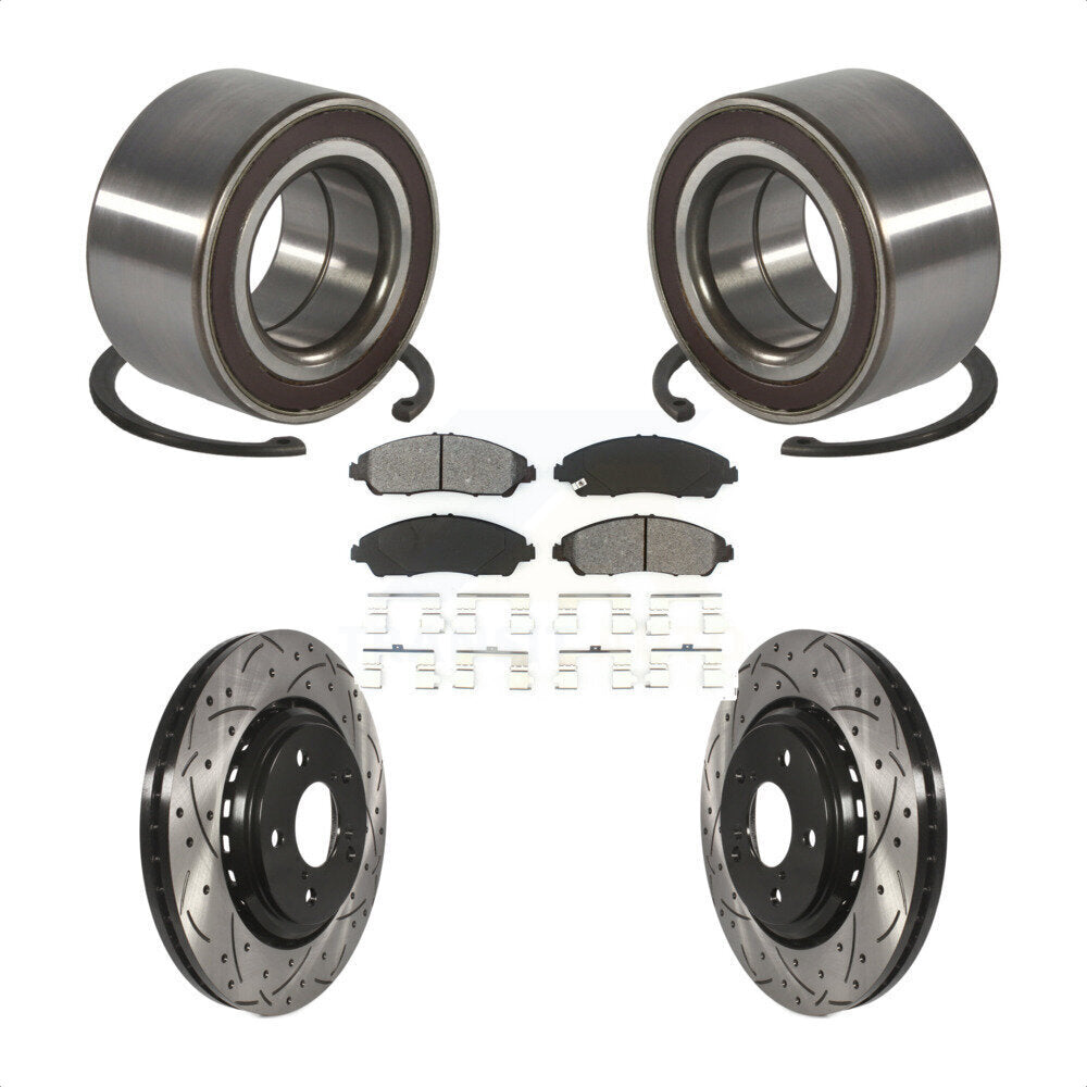 Wheel Bearing Drilled Slot Brake Rotor & Pad Front Kit For Honda Pilot Acura MDX