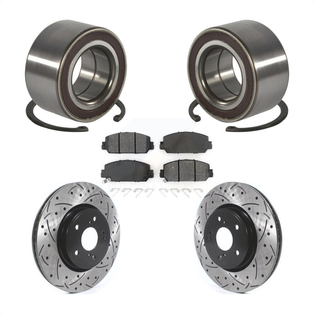 Wheel Bearing Coated Drilled Slotted Brake Rotor & Pads Front Kit For Honda CR-V