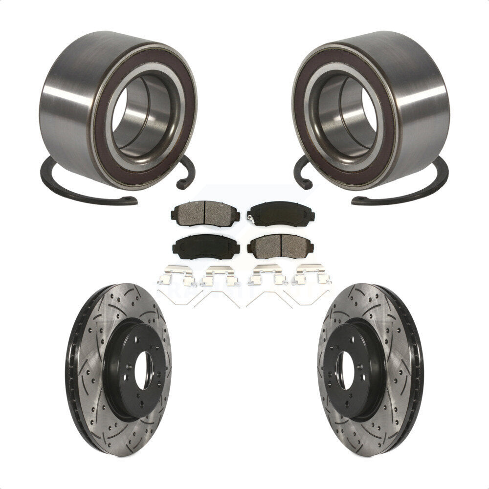 Wheel Bearing Coated Drilled Slotted Brake Rotor & Pads Front Kit For Honda CR-V