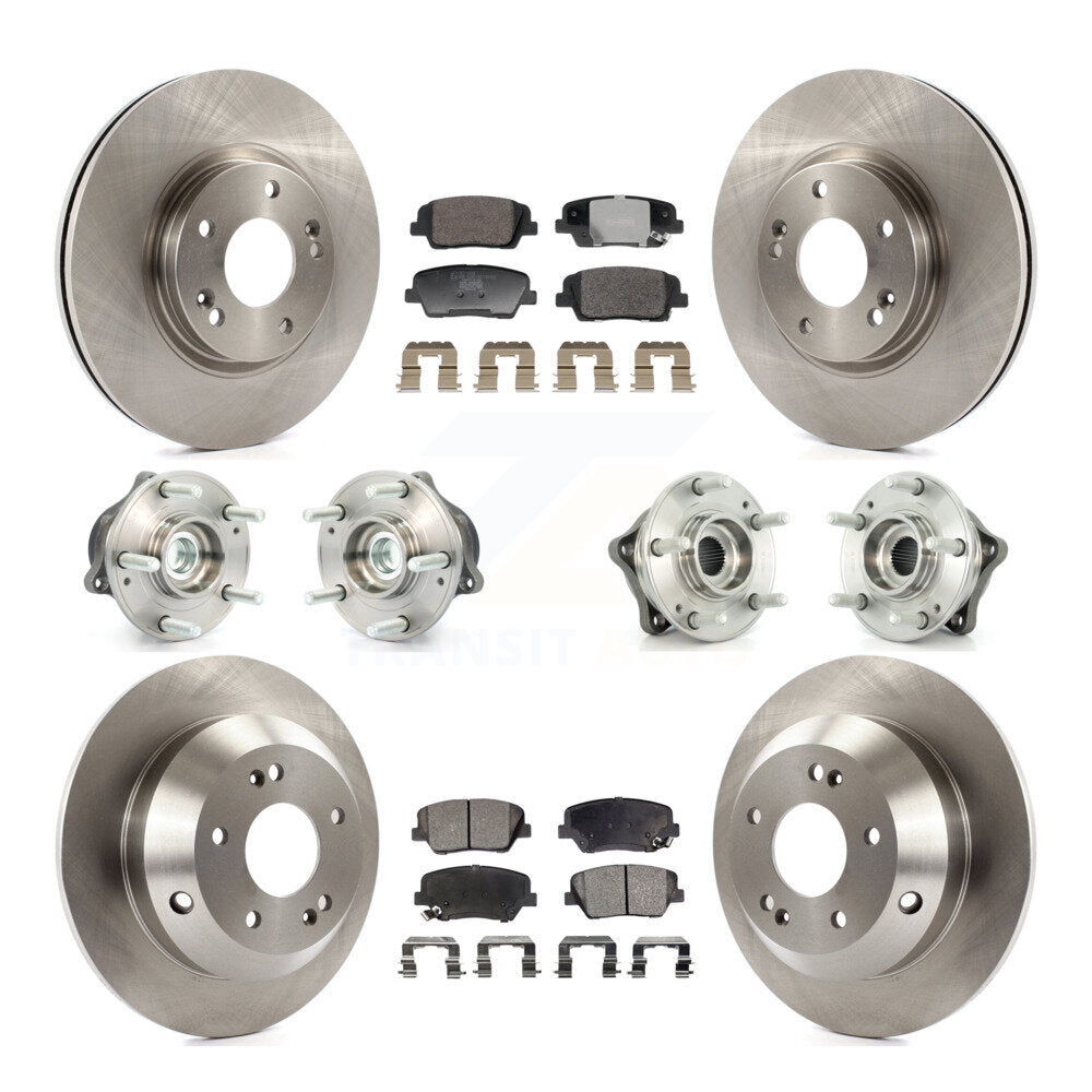 Hub Bearing Brake Rotor & Pad Front Rear Kit (10Pc) For Hyundai Santa Fe Kia FWD