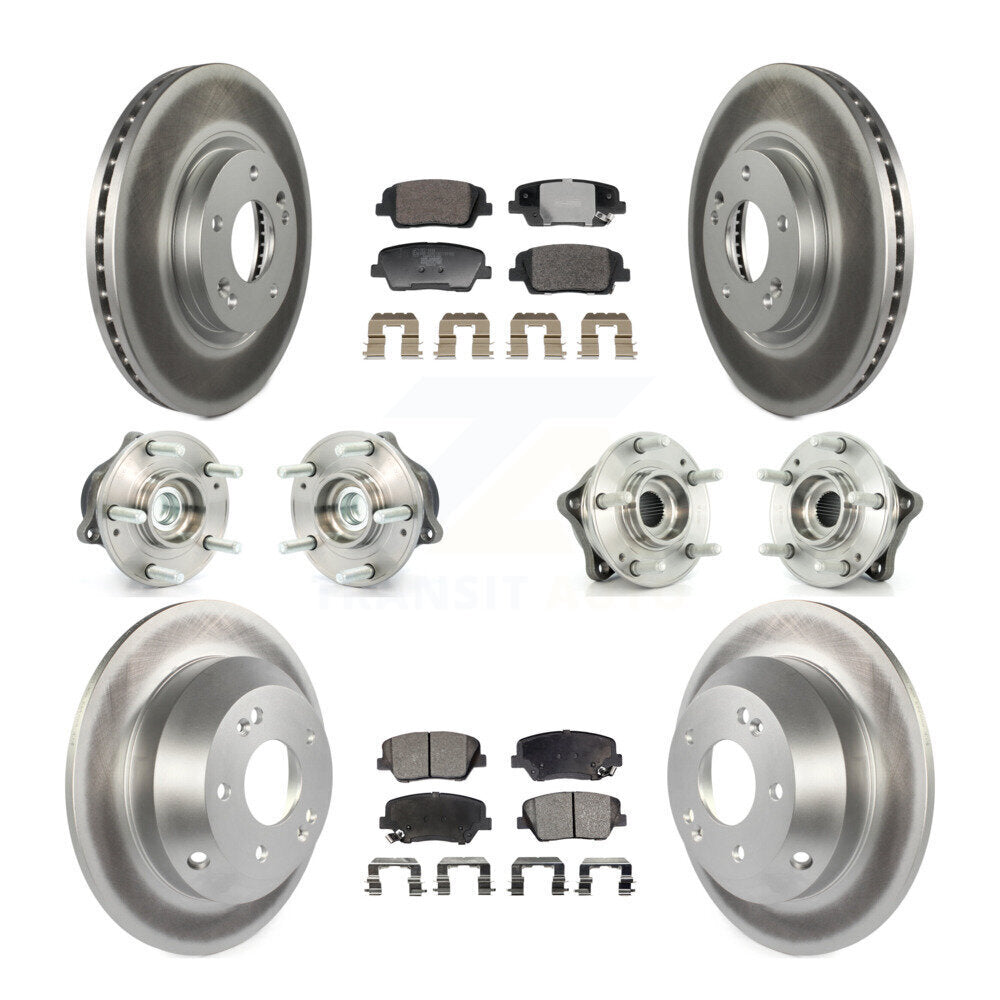 Hub Bearing Coat Brake Rotor Pads Front Rear Kit (10Pc) For Hyundai Santa Fe Kia